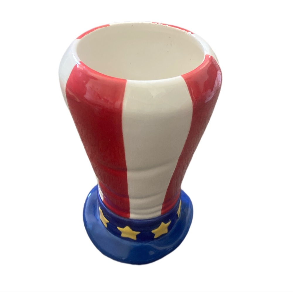 Vintage Napco Uncle Sam Cap Cup Top Hat 6” Mug Americana Red White and Blue USA